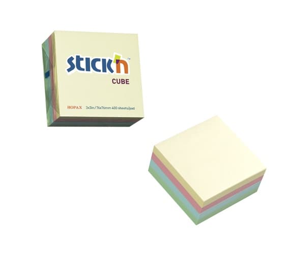 Cub notes autoadeziv 76 x 76 mm, 400 file, Stick"n - 4 culori pastel