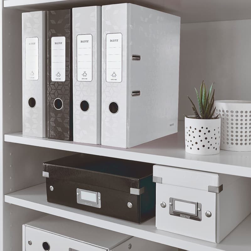Biblioraft Leitz 180° WOW, carton laminat, partial reciclat, FSC, A4, 80 mm, alb