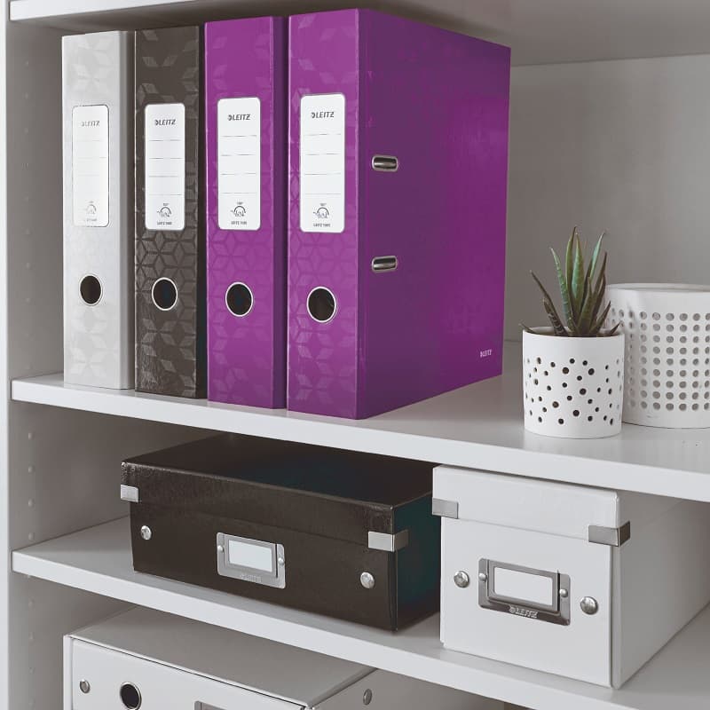 Biblioraft Leitz 180° WOW, carton laminat, partial reciclat, FSC, A4, 80 mm, mov