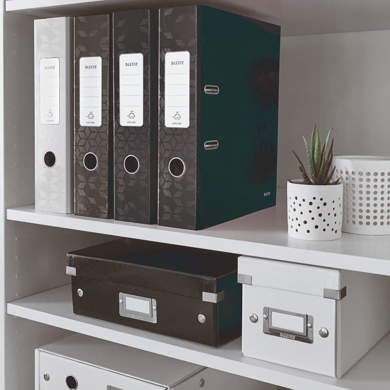 Biblioraft Leitz 180° WOW, carton laminat, partial reciclat, FSC, A4, 80 mm, negru