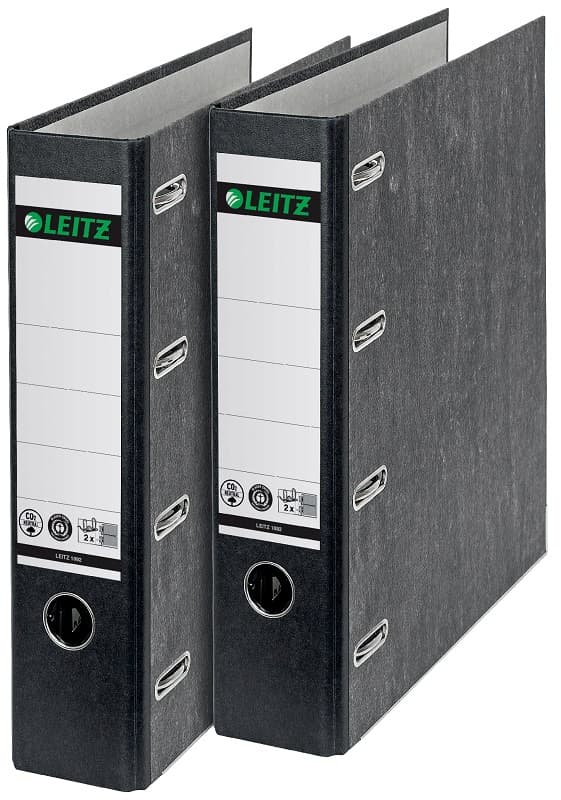 Biblioraft Leitz, cu 2 mecanisme, carton CO2 neutru, partial reciclat, FSC, 80 mm, marmorat