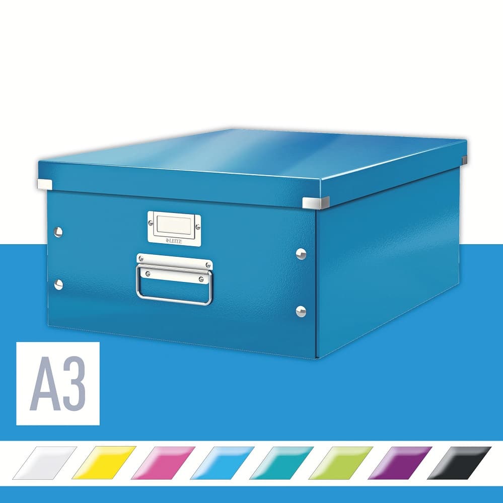 Cutie depozitare LEITZ WOW Click & Store, carton laminat, mare, albastru