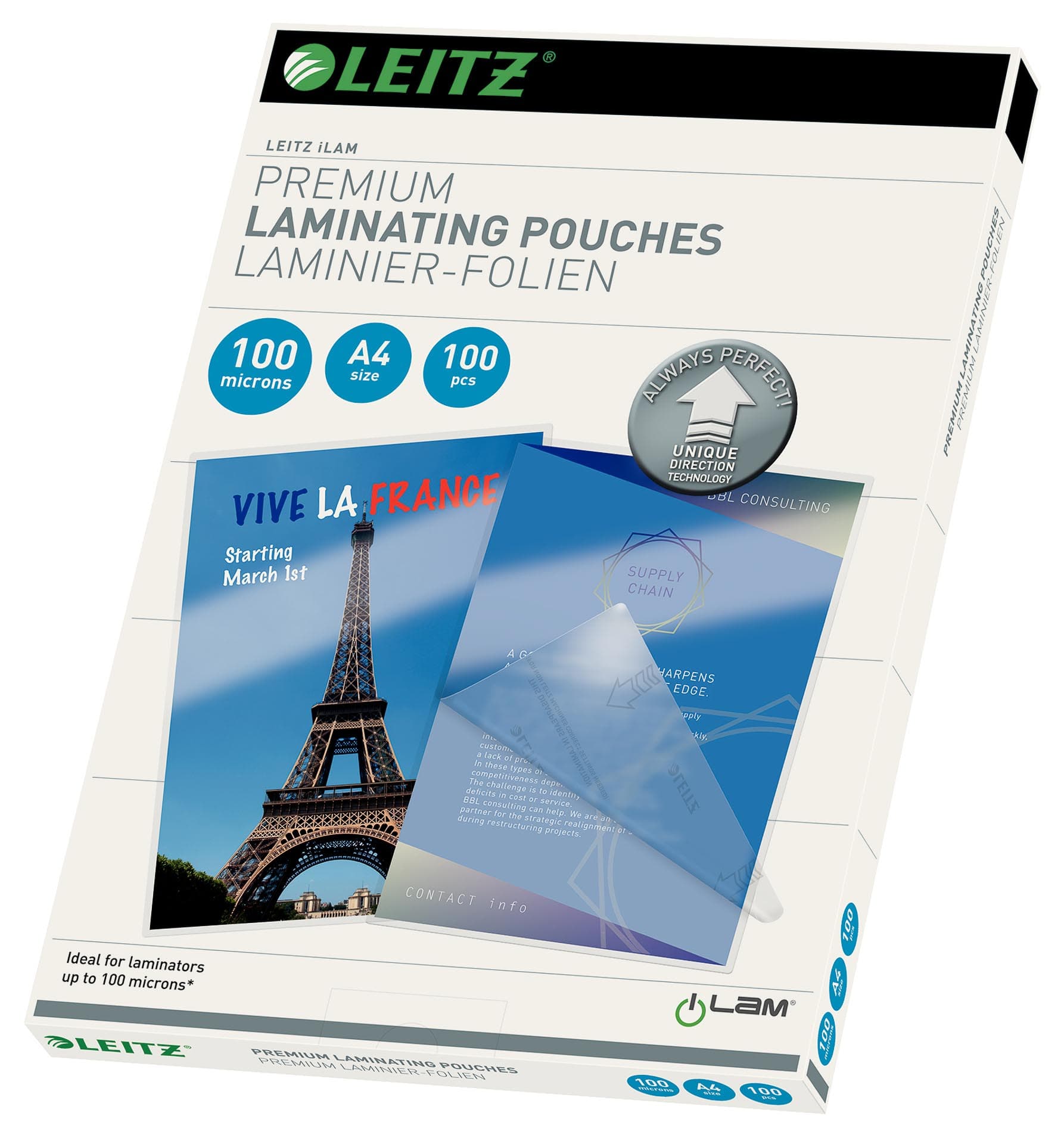 Folie laminare LEITZ UDT, la cald, A4, 100 mic, 100 buc/ set