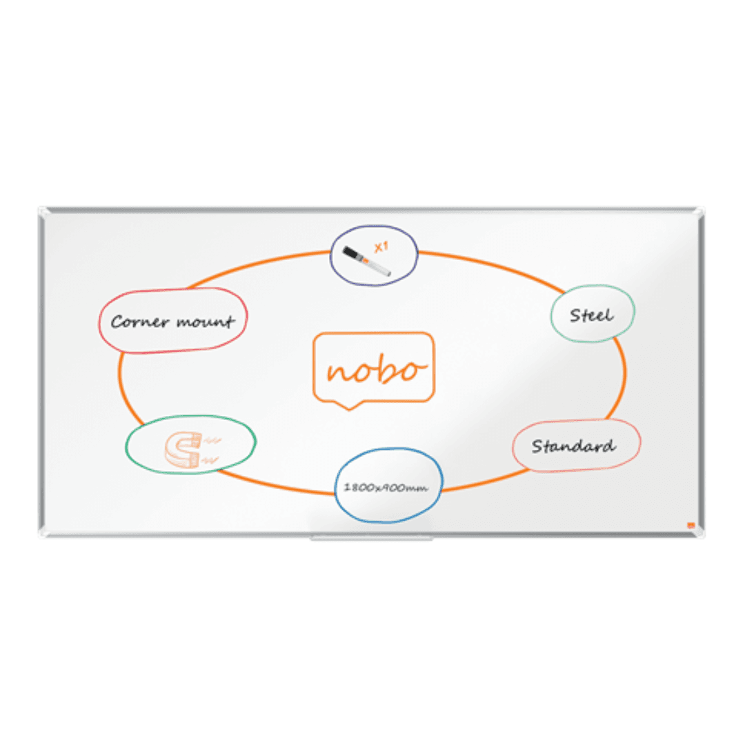 Tabla NOBO Premium Plus, otel lacuit, 180x90 cm, magnetica, include marker si tavita, alb