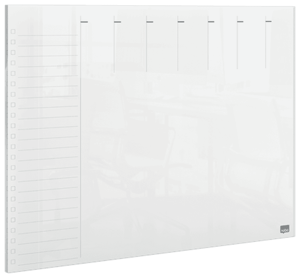 Organizator NOBO, saptamanal, acrylic, pentru birou sau perete, A4, marker inclus, transparent