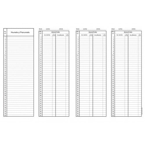 Condica de prezenta, format A4, 100 coli/carnet