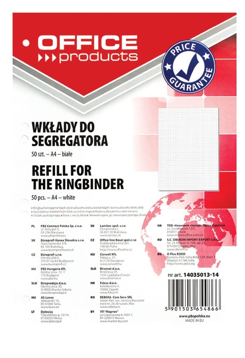 Rezerva A4 pentru caiet mecanic, 50 file/set, Office Products - matematica - hartie alba