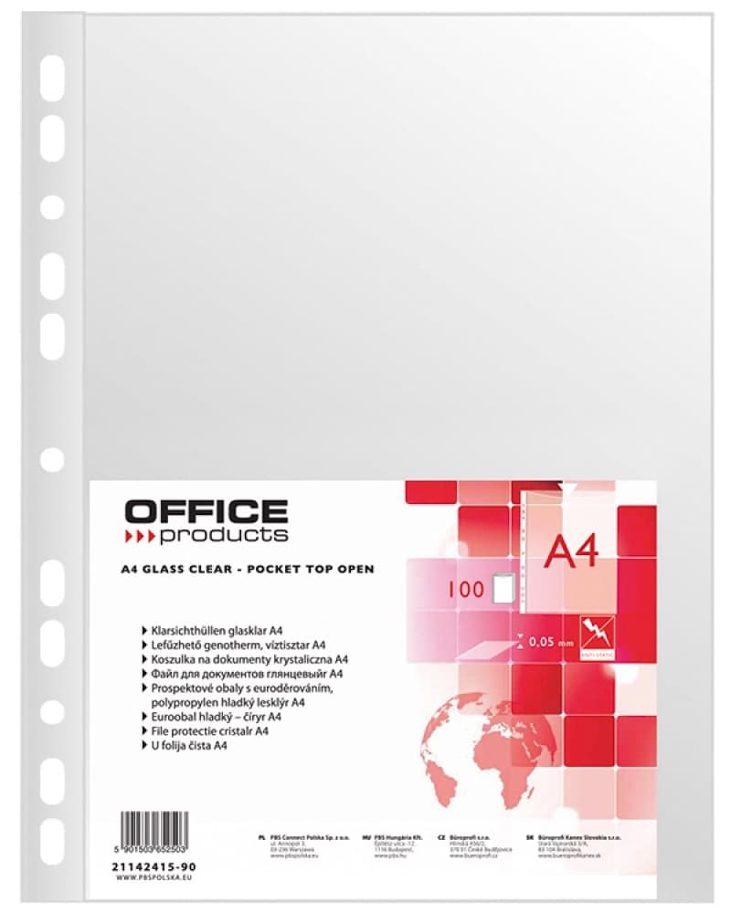 Folie protectie pentru documente A4, 50 microni, 100folii/set, Office Products - cristal