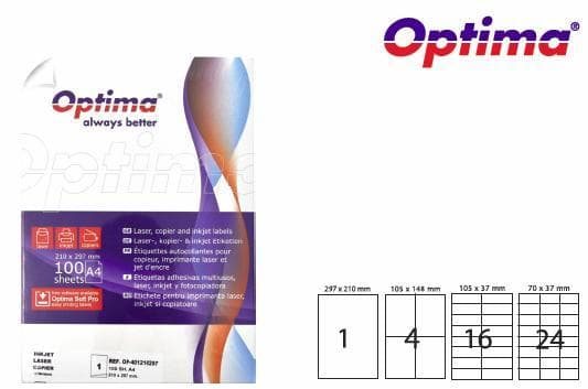 Etichete color autoadezive 4/A4, 105 x 148 mm, 100 coli/top, Optima - albastru