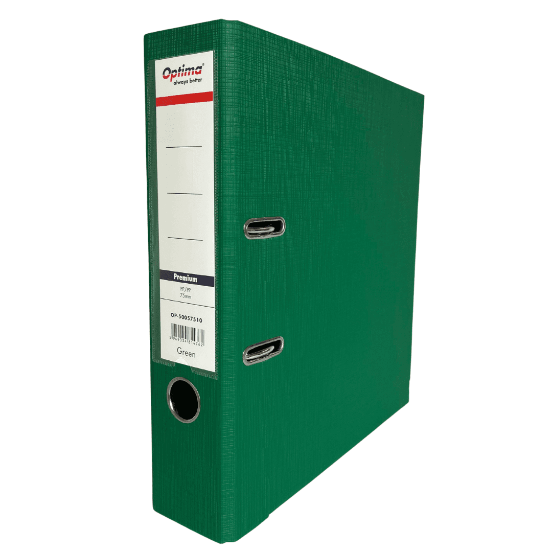 Biblioraft plastifiat interior-exterior 7,5 cm, margine metalica Optima Premium A4- verde