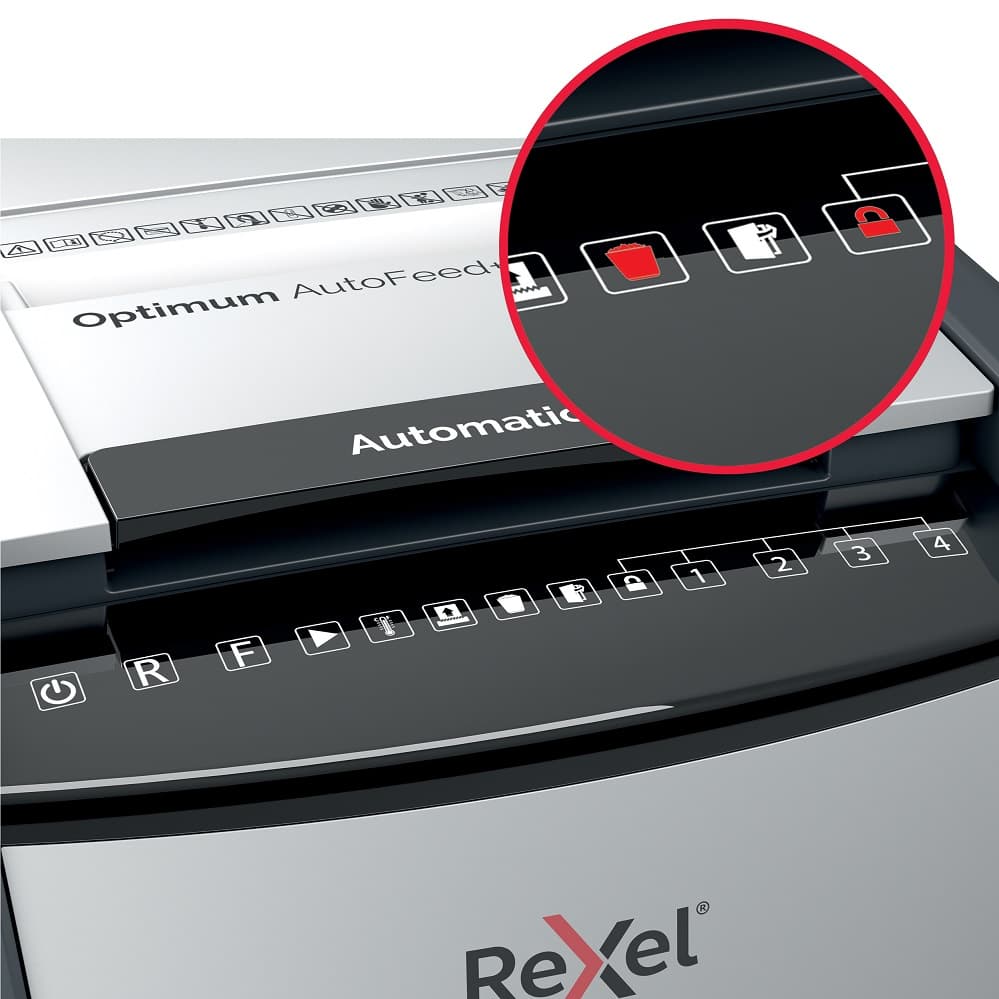 Distrugator documente automat REXEL OPTIMUM 225X, P4, cross-cut (confeti), 225 coli, cos 60l, negru-
