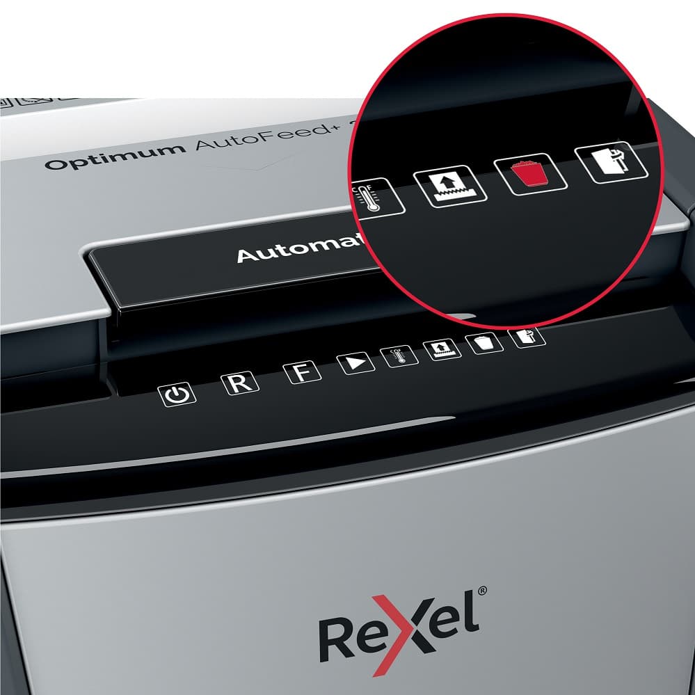 Distrugator documente automat REXEL OPTIMUM 750M, P5, micro-cut (particule), 750 coli, cos 140l, neg