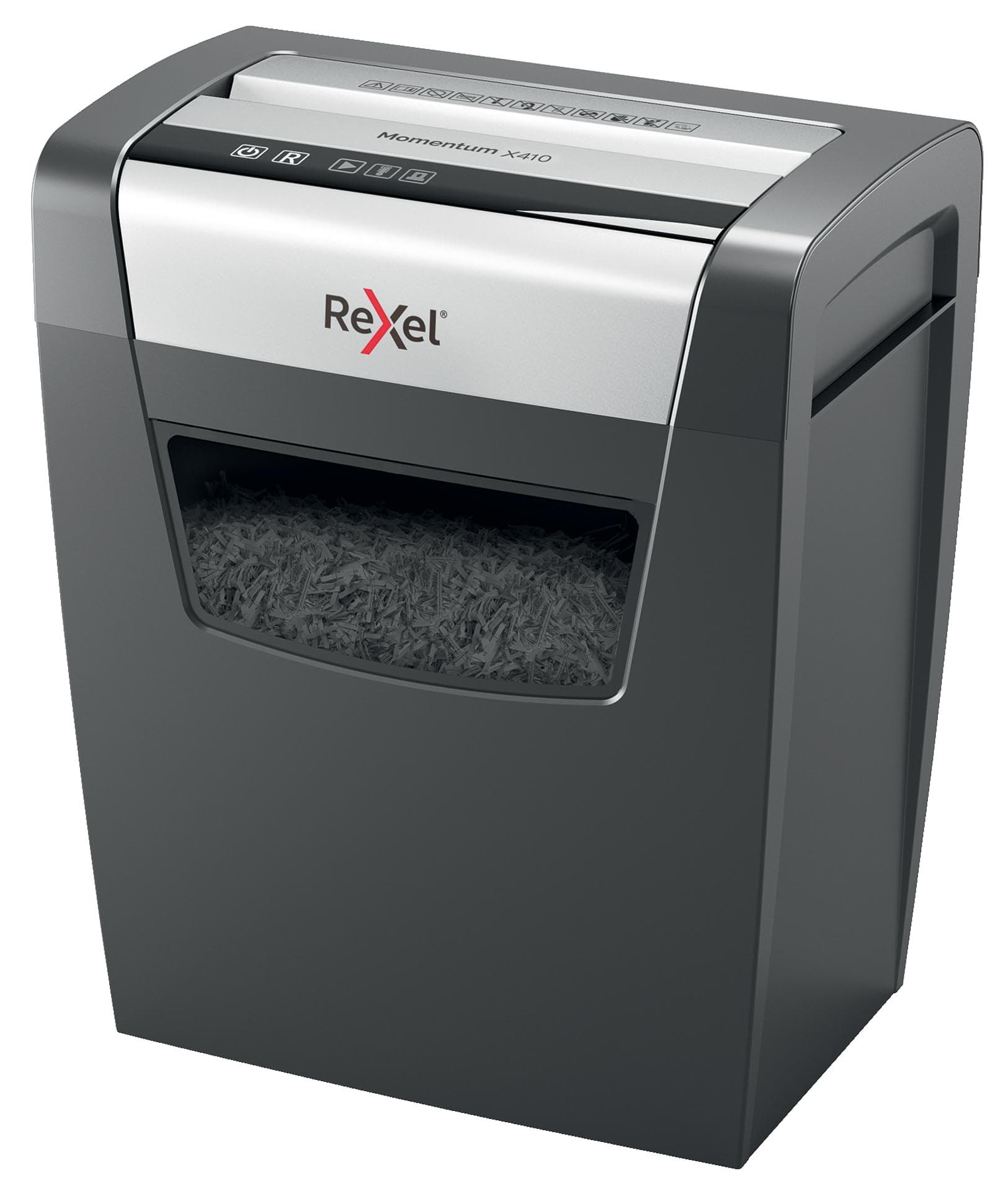 Distrugator documente manual REXEL MOMENTUM X410, P4, cross-cut (confeti), 10 coli, cos 23l, negru
