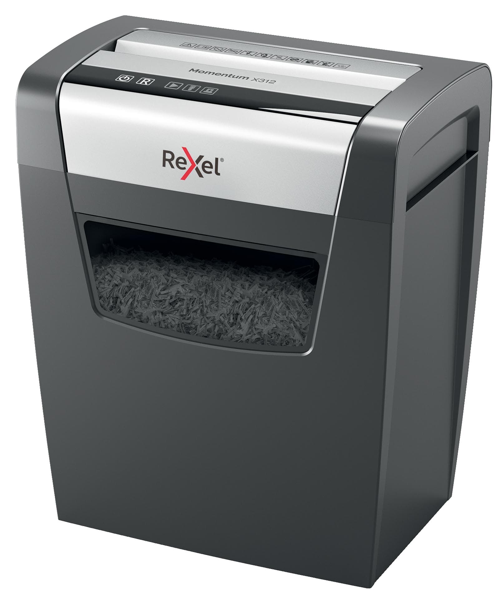 Distrugator documente manual REXEL MOMENTUM X312, P3, cross-cut (confeti), 12 coli, cos 23l, negru