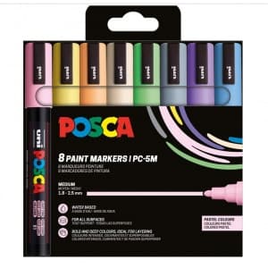 Marker UNI Posca PC-3M, varf rotund, 0.9-1.3mm, set 8 culori pastel