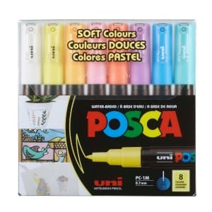 Marker UNI Posca PC-1M, varf rotund, 0.7mm, set 8 culori pastel