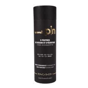 Liner UNI PIN-200, set 9 buc + cutie cadou cilindrica, varfuri diverse, negru
