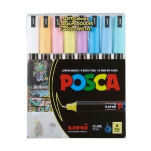 Marker UNI Posca PC-1MR, varf fin metalic, 0.7mm, set 8 culori pastel