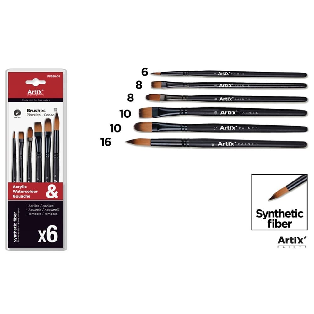 Set 6 pensule Artix, numarul 6, 8, 10, 16