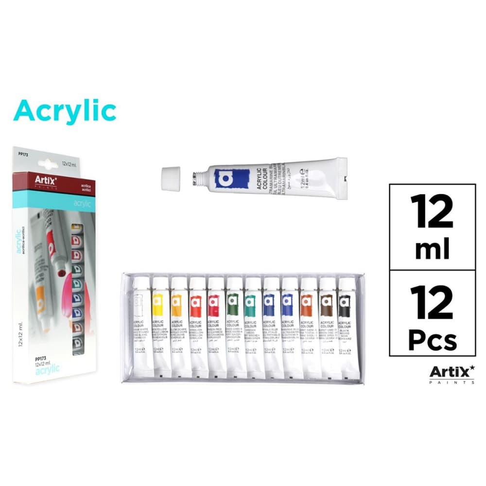 Set 12 tempera acrilica Artix, 12 ml