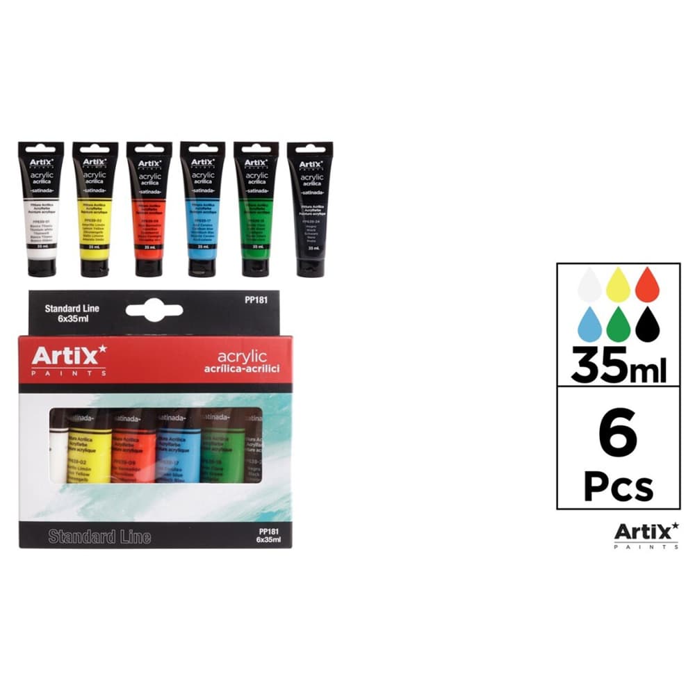 Tempera acrilica Artix, 35 ml, 6 culori