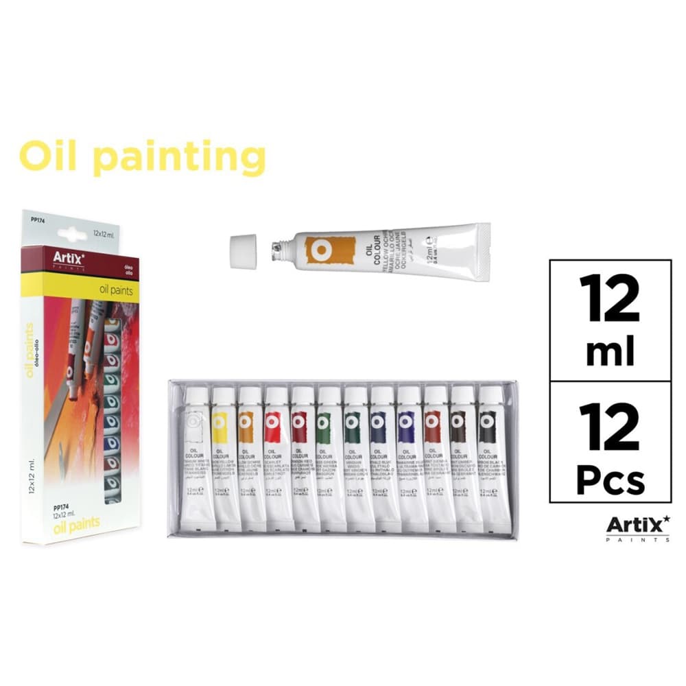 Set 12 tempera ulei Artix, 12 ml