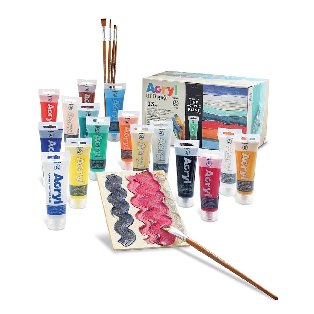 Set de acrilice Primo, 75 ml, diverse culori, 14 culori, 1 pasta