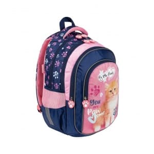 Ghiozdan St.Majewski My Little Friend Cat, 40cm, 3 compartimente, albastru cu roz, BPL58 / 650307