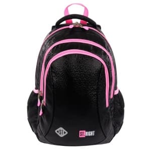 Ghiozdan St.Majewski St.Right Black Glitter, 39cm, 3 compartimente, negru cu roz, 665356