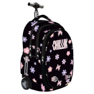Ghiozdan St.Majewski St. Right Flower Mood, 44cm, 4 compartimente, tip troller, negru, TB-01 / 300745