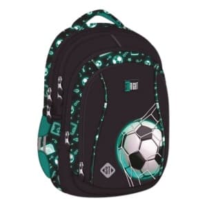 Ghiozdan St.Majewski St.Right Neon - Football, 43cm, 4 compartimente, negru cu bleu