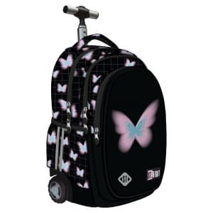 Ghiozdan St.Majewski St. Right Pastel Butterfly, 44cm, 4 compartimente, tip troller, negru, TB-01 / 300738
