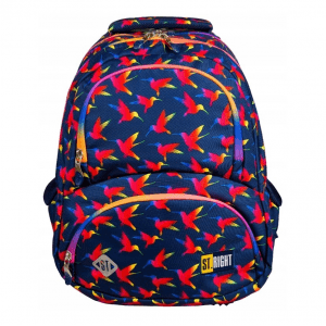 Ghiozdan St.Majewski St.Right Rainbow Birds, 2 compartimente, 4 buzunare, negru cu rosu, BP-07 / 622497