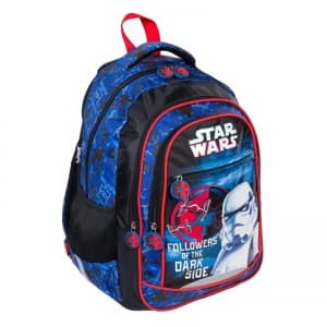 Ghiozdan St.Majewski Star Wars Follow DarkSide, 3 compartimente, 2 buzunare, albastru cu rosu, 35717
