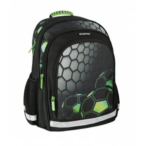 Ghiozdan Starpak Football, 3 compartimente, 2 buzunare, negru cu verde, 506122