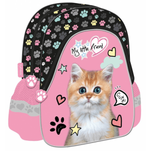 Ghiozdan St.Majewski My Little Friend Cat, gradinita, 2 compartimente, 2 buzunare, roz cu negru, 642739