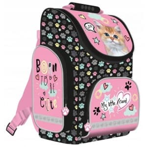Ghiozdan St.Majewski My Little Friend Cat II, 1 compartiment, 3 buzunare, negru cu roz, 42760