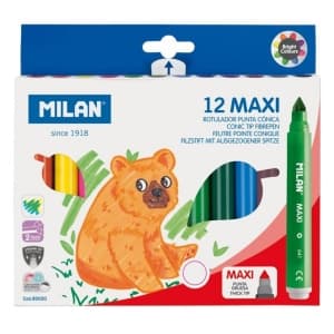 Carioci colorate Milan Jumbo Maxi 80020, 12 culori, varf 7.5mm, blister carton