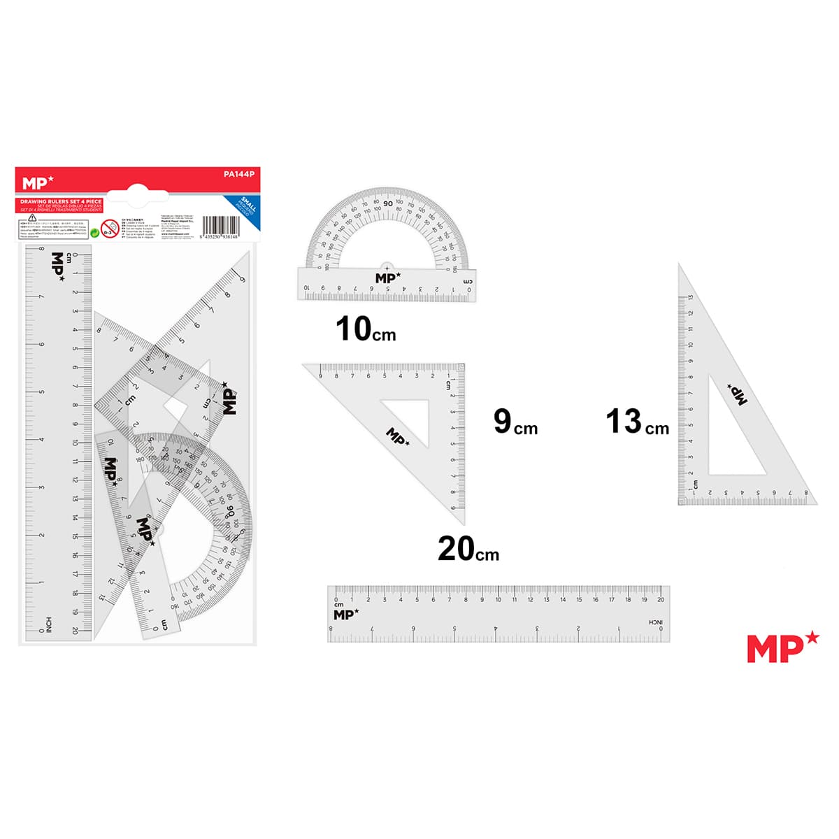 Set geometrie Main Paper, raportor, 2 echere, rigla 10 cm