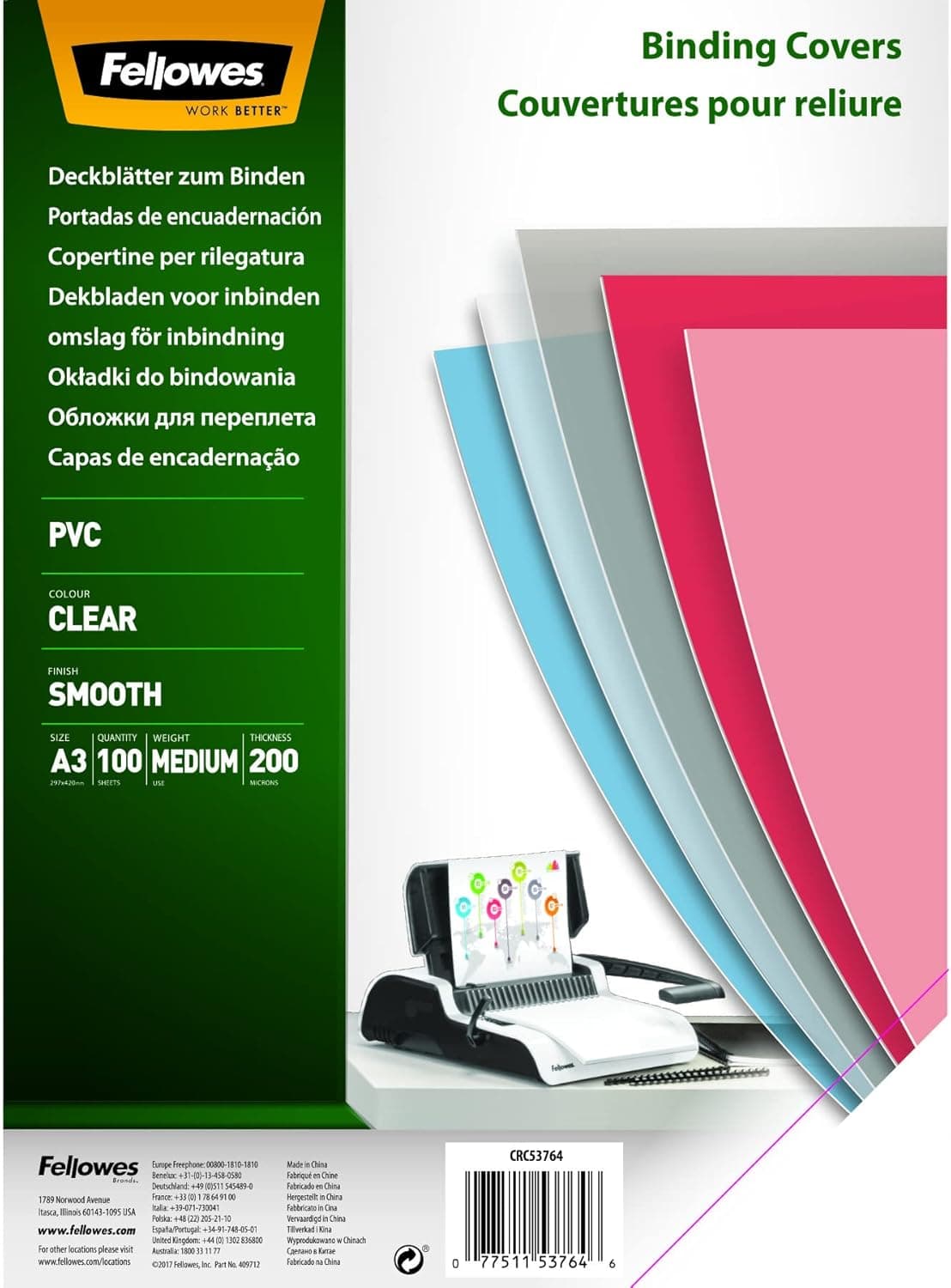 COPERTI PLASTIC A3 200 MICRONI TRANSPARENTE 100/TOP FELLOWES