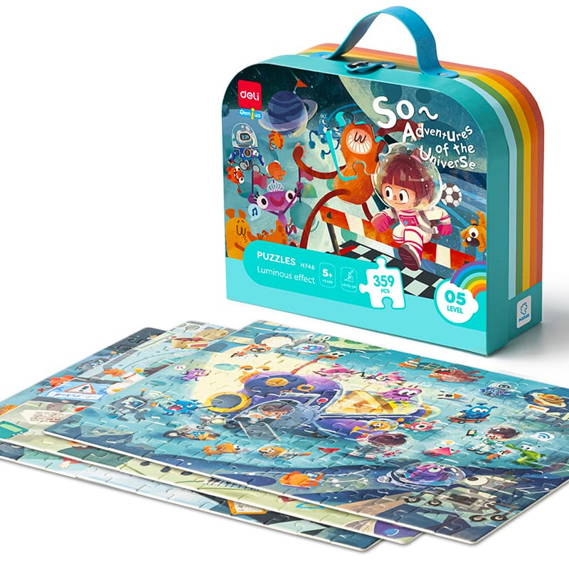 PUZZLE GEANTA CADOU 359 PIESE EFECT LUMINOS UNIVERS 5+ DELI