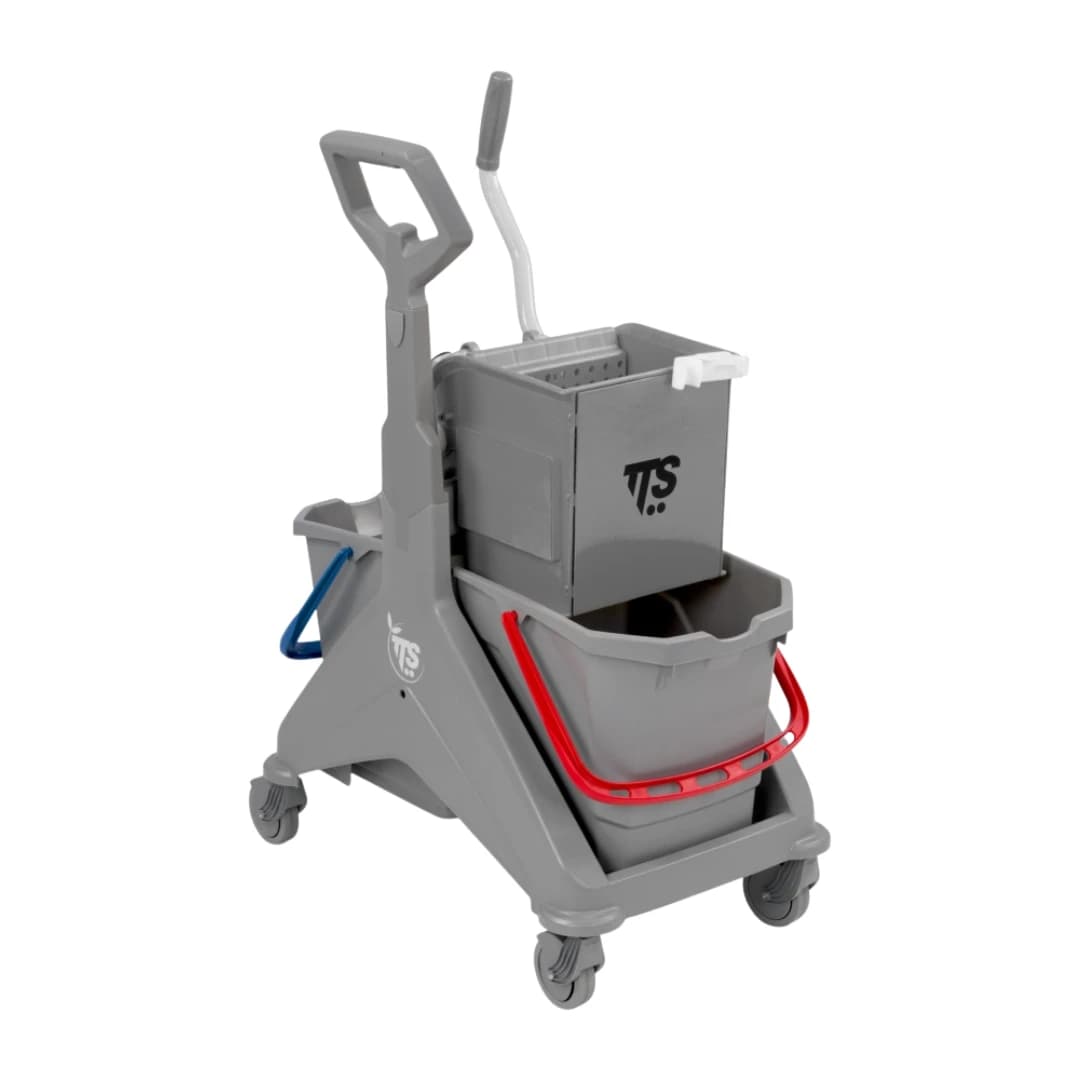 Cărucior profesional pentru curățenie cu două găleți și storcător TTS – Nickita O-Key, 2x15L