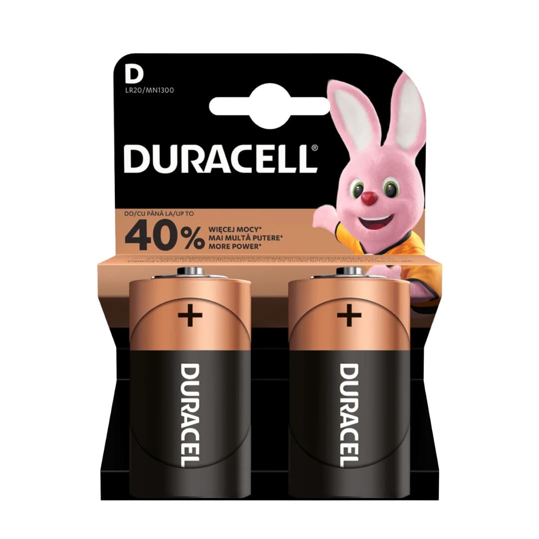 Baterii alcaline 2 buc./set, Duracell Duralock D / R20