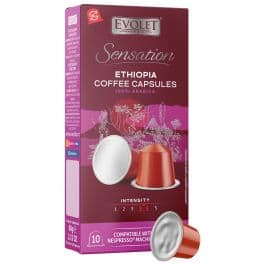 Capsule cafea Evolet Sensation 100% Arabica, provenienta Ethiopia, 10 capsule compatibile cu aparatele Nespresso