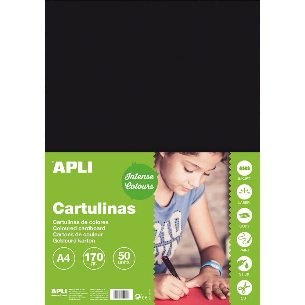Carton color, Apli, A4, 170 g, 50 coli/top, negru