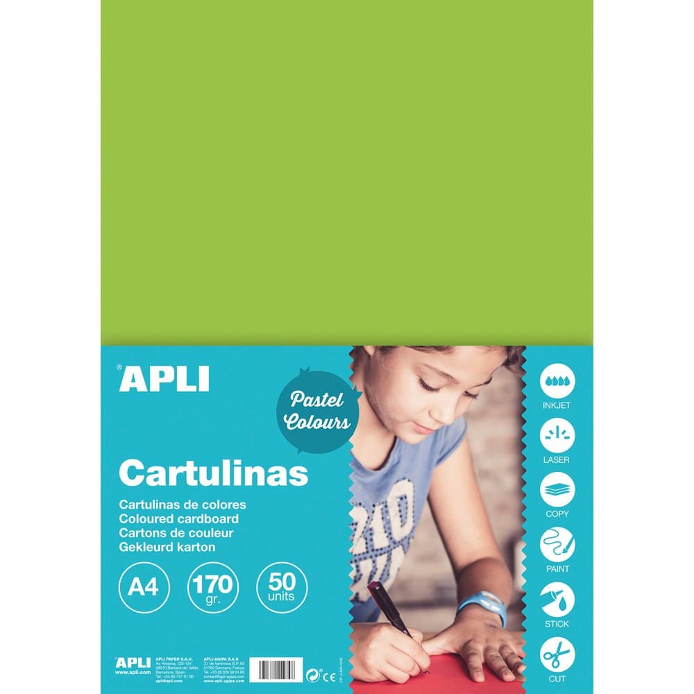 Carton color, Apli, A4, 170 g, 50 coli/top, verde pal
