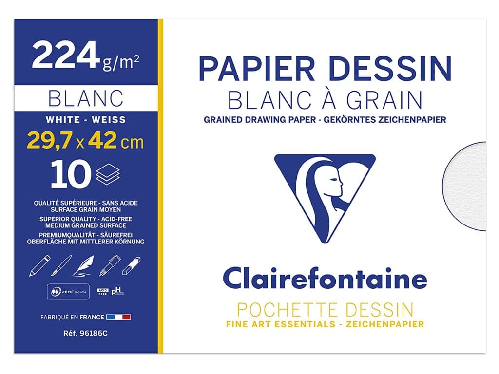 Hârtie desen A3 224 g/mp 10 coli/plic Clairefontaine