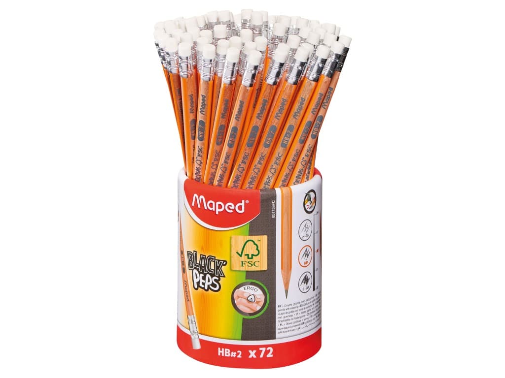 Creion cu gumă Maped Black’Peps HB borcan x 72 FSC