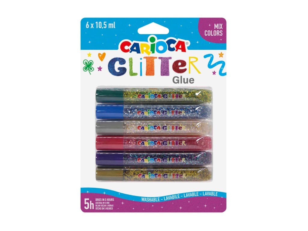Lipici cu sclipici multicolor Carioca 6 x 10.5 ml
