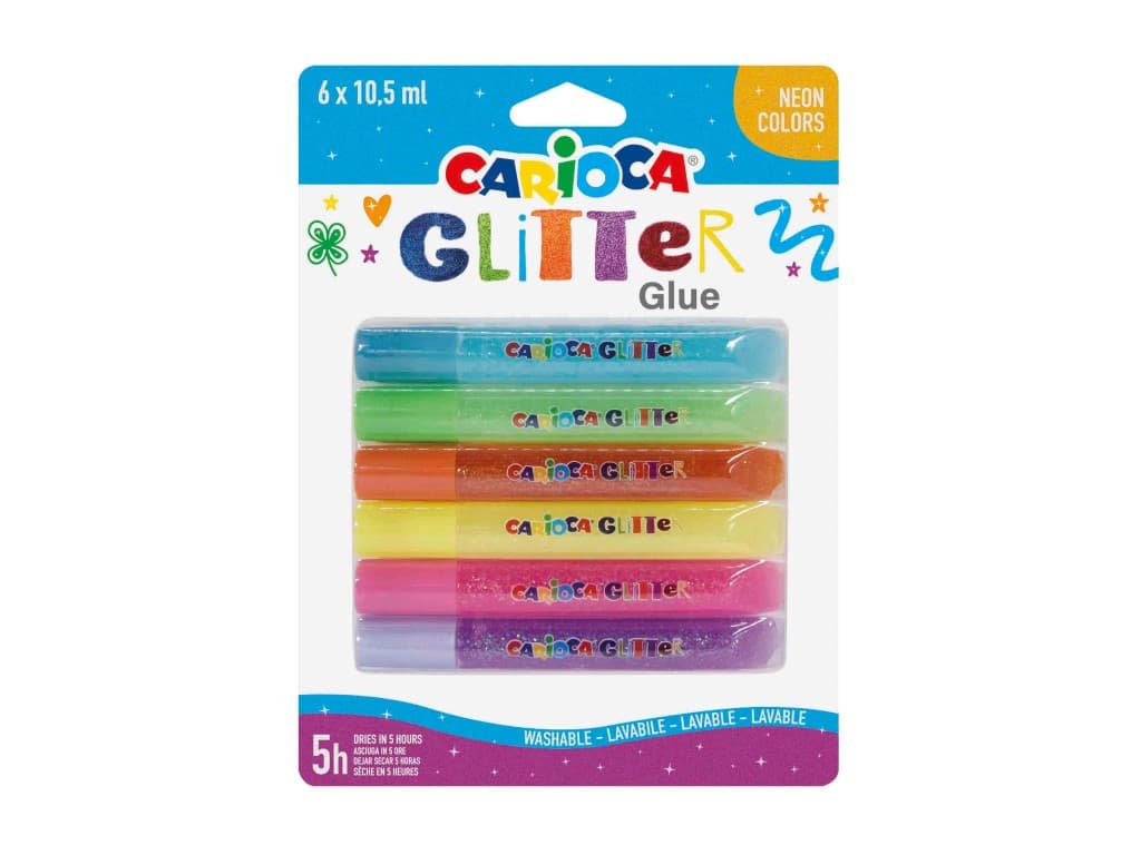Lipici cu sclipici Fluo Carioca 6 x 10.5 ml